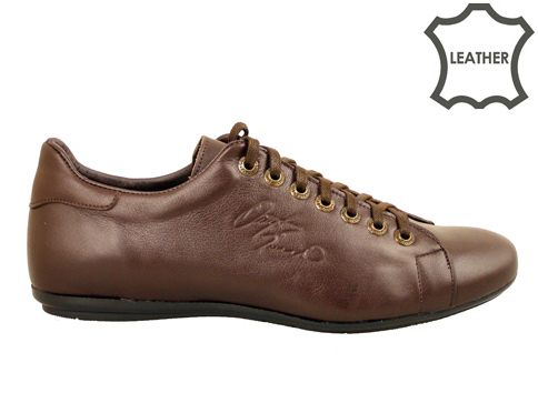 Мъжки спортни обувки от естествена кожа с връзки в кафяв цвят m3016kk